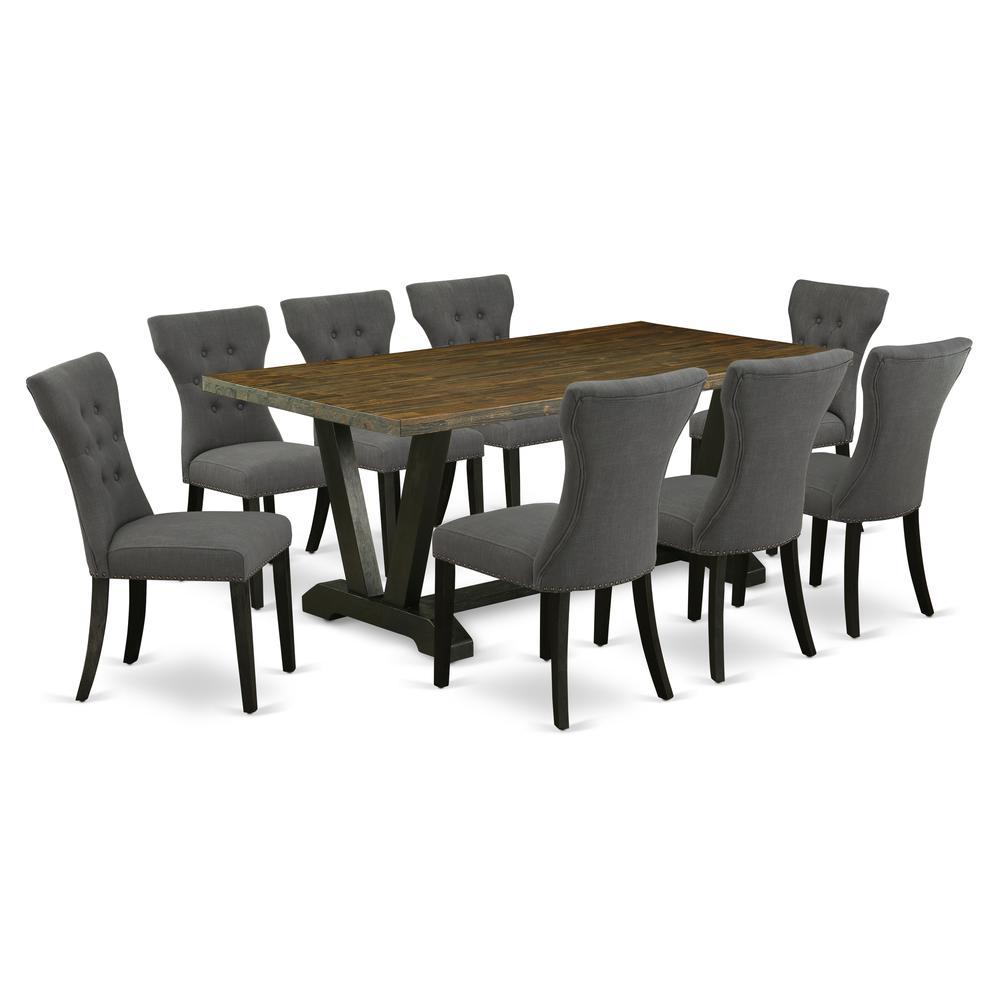 East West Furniture V677Ga6509 9Piece Kitchen Set 8 Upholstered Dining Chairs and Small Dining Table Solid Wood Structure