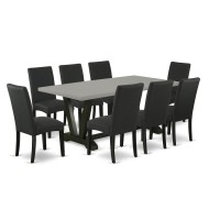 East West Furniture V697DR1249 9Piece Kitchen Set 8 Upholstered Dining Chairs and Small Dining Table Solid Wood Structure