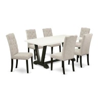 East West Furniture V627EL6357 7Piece Kitchen Set 6 Upholstered Dining Chairs and Wood Table Hardwood Frame