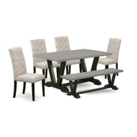 East West Furniture V697EL6356 6Piece Small Dining Table Set 4 Kitchen Parson Chairs a Beautiful Bench and a Rectangular