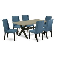 East West Furniture X697FL1217 7Piece Kitchen Table Set 6 Parson Dining Chairs and Kitchen Dining Table Hardwood Frame But