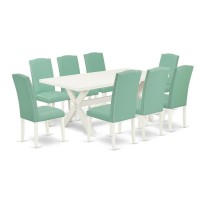 East West Furniture X027EN2579 9Piece Rectangular Dining Table Set 8 Parson Dining Room Chairs and Dinette Table Solid Woo