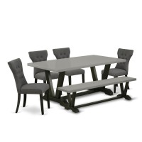 East West Furniture V697Ga6506 6Piece Dinette Set 4 Parson Dining Chairs a Lovely Bench and Dining Table Solid Wood Struc