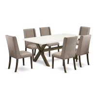 East West Furniture X727FL7167 7Piece Small Dining Table Set 6 Dining Room Chairs and a Rectangular Dining Table Solid Woo