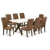 East West Furniture X727EL7189 9Piece Kitchen Table Set 8 Dining Room Chairs and a Rectangular Dining Table Hardwood Struc