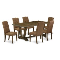 East West Furniture V777EL7187 7Piece Modern Dining Table Set 6 Parson Chairs and a Rectangular Dining Table Solid Wood Fr