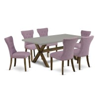 East West Furniture X797Ga7407 7Piece Dining Room Table Set 6 Parson Dining Chairs and Dinette Table Hardwood Frame