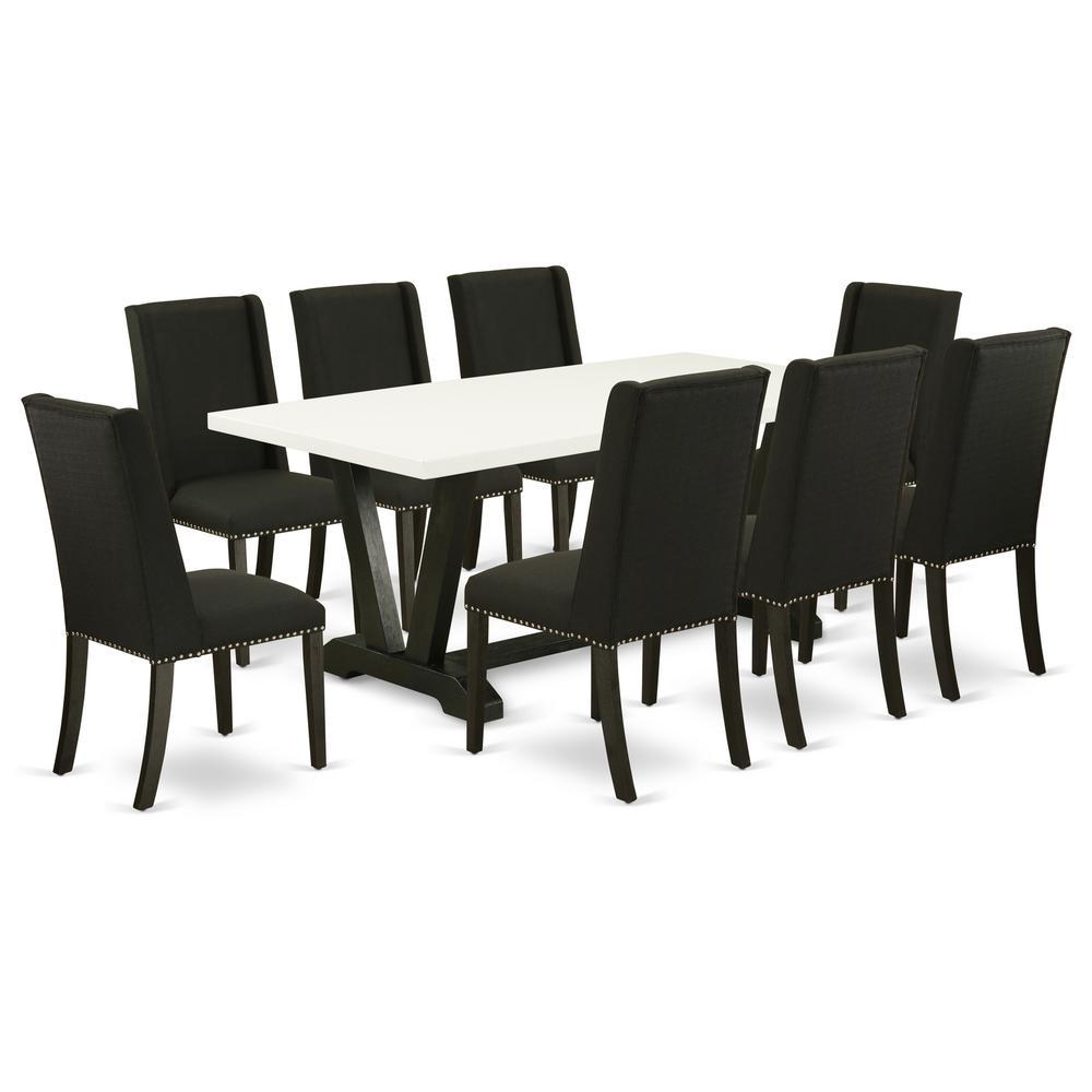 East West Furniture V627FL6249 9Piece Kitchen Set 8 Upholstered Dining Chairs and Wood Table Hardwood Frame