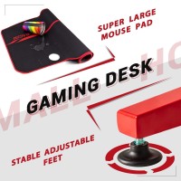 Homall Gaming Desk 55 Inch Computer Desk Racing Style Office Table Gamer Pc Workstation T-Shaped Game Station With Free Mouse Pad, Gaming Handle Rack, Cup Holder And Headphone Hook (55 Inch, Red)