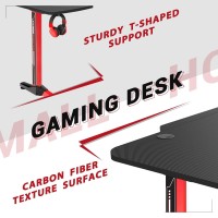 Homall Gaming Desk 55 Inch Computer Desk Racing Style Office Table Gamer Pc Workstation T-Shaped Game Station With Free Mouse Pad, Gaming Handle Rack, Cup Holder And Headphone Hook (55 Inch, Red)
