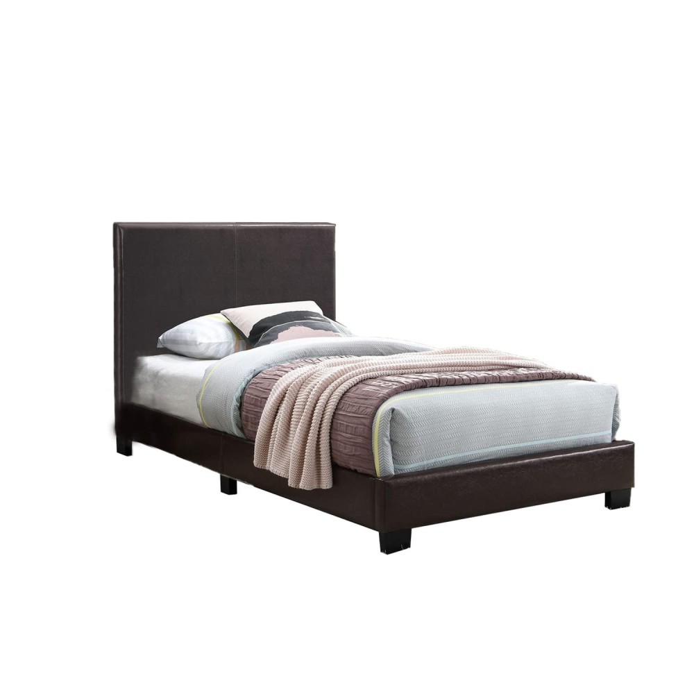 Benjara Twin Transitional Style Leatherette Full Bed With Padded Headboard, Brown