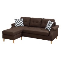 Fabric 2 Piece Sectional Sofa with Round Tapered Legs, Dark Brown