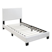 Benjara Transitional Style Leatherette Twin Bed With Padded Headboard, White