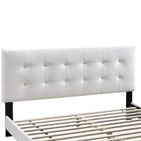 Benjara Queen Leatherette Bed With Checkered Tufted Headboard, White