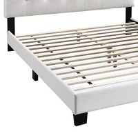 Benjara Queen Leatherette Bed With Checkered Tufted Headboard, White