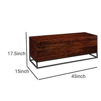 Benjara Wooden Bench With Hidden Storage Compartment, Black And Brown