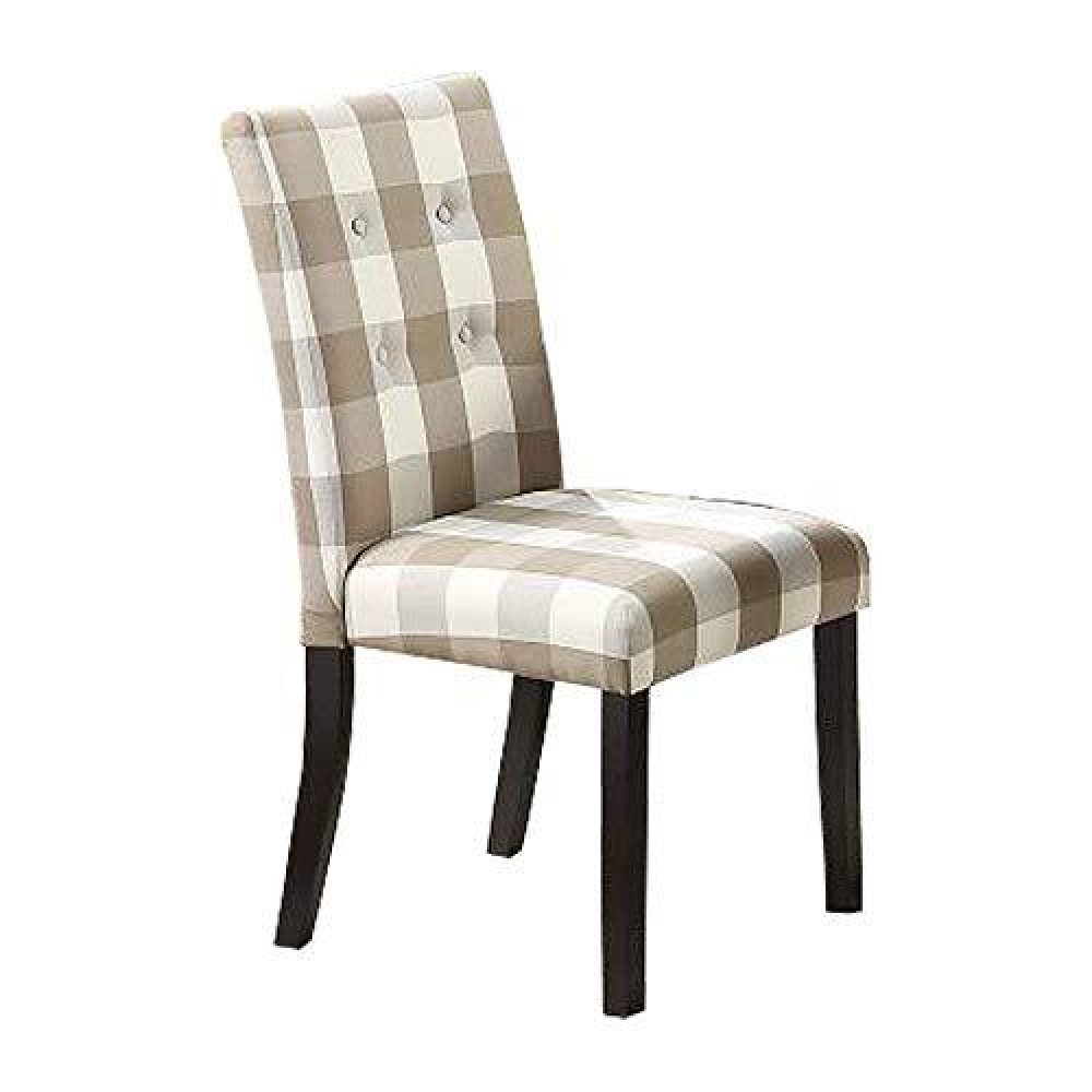 Benjara Checkered Pattern Fabric Dining Chair With Button Tufting, Set Of 2, Brown