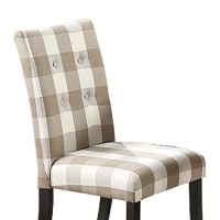 Benjara Checkered Pattern Fabric Dining Chair With Button Tufting, Set Of 2, Brown