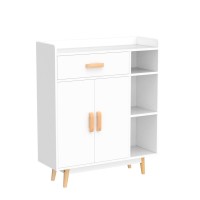 Giantex Floor Storage Cabinet Free Standing Cupboard With 1 Drawer, 2 Doors, 3 Shelves & 4 Rubber Wood Legs For Home Office Sideboard Storage Organizer, White