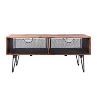 Benjara 42 Inch Wire Mesh Drawer Foldable Coffee Table, Brown And Black