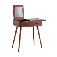 Benjara Mid Century Style Wooden Vanity Set With Lift Top Mirror, Brown