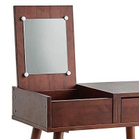 Benjara Mid Century Style Wooden Vanity Set With Lift Top Mirror, Brown