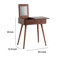 Benjara Mid Century Style Wooden Vanity Set With Lift Top Mirror, Brown