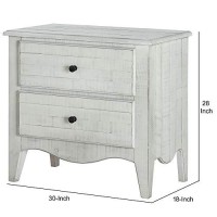 Benjara 28 Inch 2 Drawer Plank Style Nightstand, White