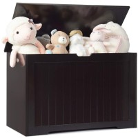 Dortala Toy Chest Box, Large Storage Wooden Toy Organizer With Flip-Top Lid, Finger-Pinch Prevention Toy Storage Case For Bedroom/Living Room/Kindergarten,Brown