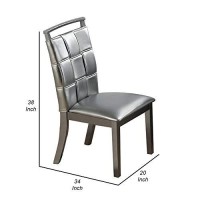 Benjara Faux Leather Dining Chair With Overlapping Square Pattern, Set Of 2, Silver