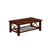 3 Piece Slatted Bottom Shelf Wooden Coffee Table and End Table, Brown