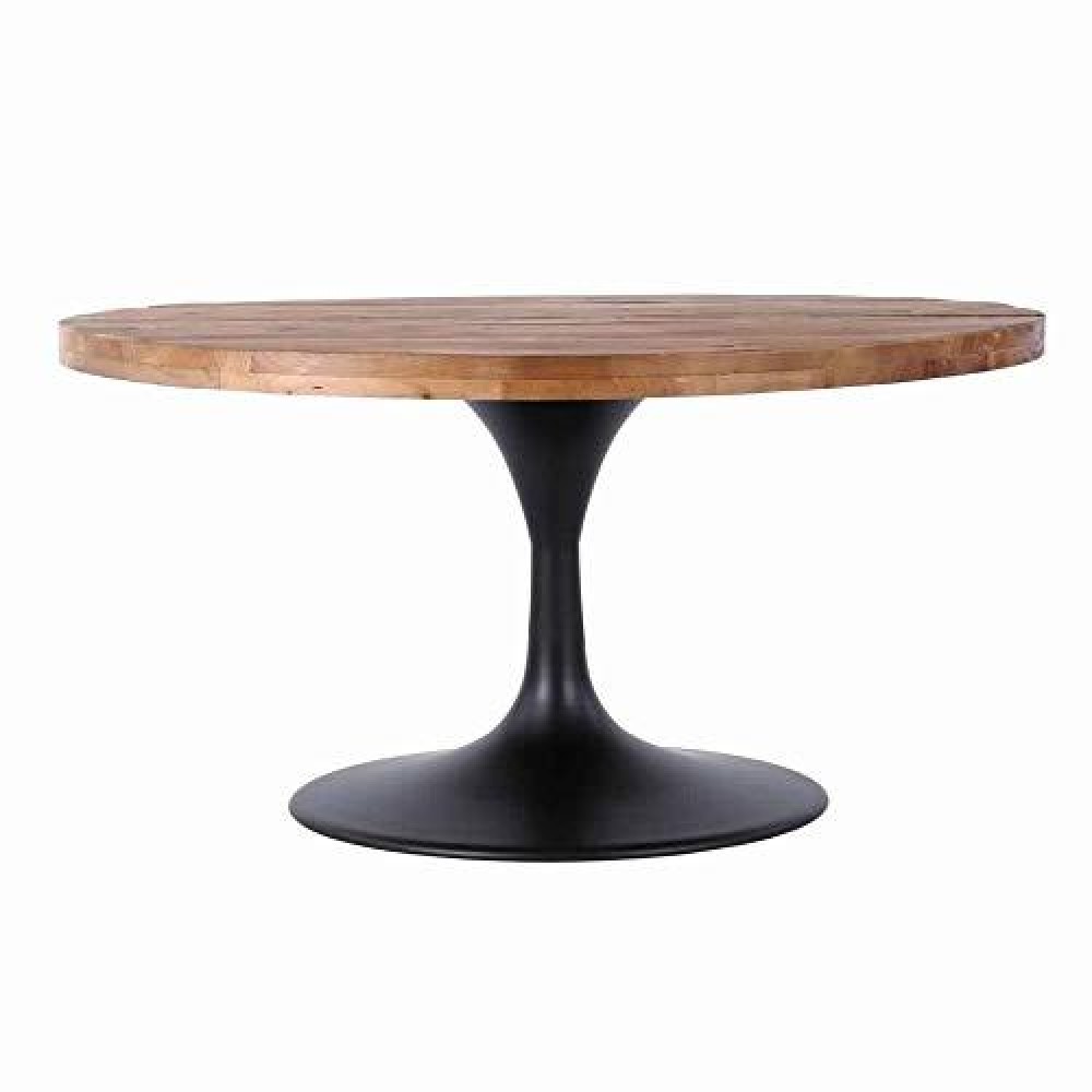 Benjara Wooden 36 Inch Round Wood And Metal Pedestal Coffee Table, Brown And Black