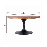 Benjara Wooden 36 Inch Round Wood And Metal Pedestal Coffee Table, Brown And Black