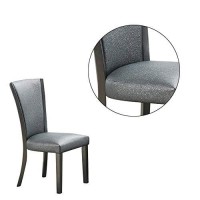 Benjara Wooden Trim Fabric Dining Chair With Tapered Flared Back, Set Of 2, Gray