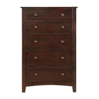 48 Inches 5 Drawer Wooden Chest with Round Knobs, Brown