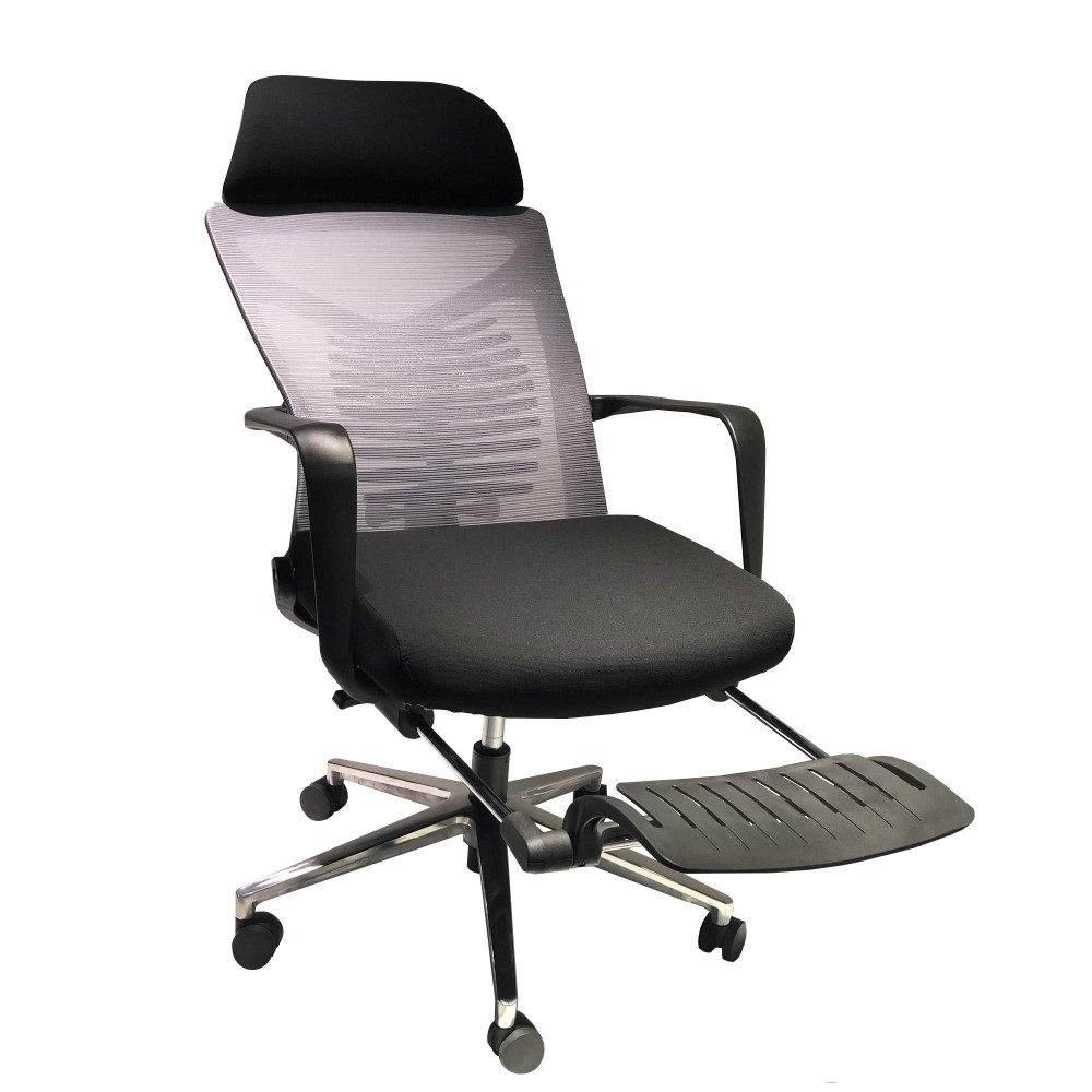 Mesh Back Padded Adjustable Ergonomic Swivel Office Chair With Headrest And Retractable Footrest