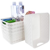 Starvast 5 Pack Plastic Storage Baskets, Portable White Fish Scale Pattern Hollow Desktop Storage Bin Box With Handle For Kitchen, Bathroom, Kids Room Or Nursery Storage - 9.4 X 7.1 X 4.1 Inches