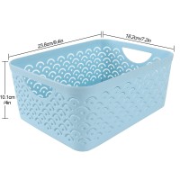 Starvast 5 Pack Plastic Storage Baskets, Portable Blue Fish Scale Pattern Hollow Desktop Storage Bin Box With Handle For Kitchen, Bathroom, Kids Room Or Nursery Storage - 9.4 X 7.1 X 4.1 Inches