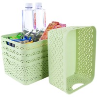 Starvast 5 Pack Plastic Storage Baskets, Portable Green Fish Scale Pattern Hollow Desktop Storage Bin Box With Handle For Kitchen, Bathroom, Kids Room Or Nursery Storage - 9.4 X 7.1 X 4.1 Inches