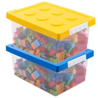 LUcKY-gO Toy Storage Organizer Bins with Lid - Stackable Plastic Organizer Box Set of 2, Kids Toy chests with compatible Building Baseplate and Lid, Storage container for Building Bricks & Toys