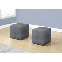 Monarch Specialties Childrens Cube-Shaped Biscuit-Tufted Pouf-Set Of 2-Upholstered Kids Ottoman-Juvenile, Grey