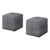 Monarch Specialties Childrens Cube-Shaped Biscuit-Tufted Pouf-Set Of 2-Upholstered Kids Ottoman-Juvenile, Grey