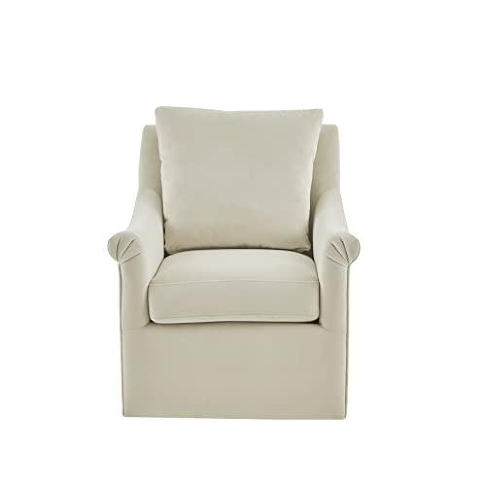 Madison Park Deanna Barrel Swivel Glider Accent Chair, Upholstered 360 Degree Rocker Armchair, Metal Base Stand, Solid Wood, Plywood, Curved Rolled Arms, For Nursery, Family, Living Room, Cream