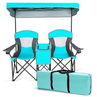 Safstar Double Camping Chair With Canopy Shade, Folding Loveseat Camping Chairs With Mini Table Beverage Cup Holder Carrying Bag, Fold Up Chairs For Outside Beach Lawn Camping Activity, Turquoise