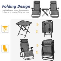 S Afstar Zero Gravity Chairs Set Of 2, 3 Pcs Folding Zero Gravity Lawn Chair Set With Side Table Cup Holders & Adjustable Headrest, Reclining Patio Chairs, Zero Gravity Lounger For Patio Poolside