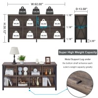 Fatorri 8 Cube Storage Organizer Bookshelf, Rustic Wood Cubby Bookcase, Industrial Horizontal Long Shelf For Living Room (Walnut Brown, 62 Inch)