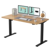 Flexispot Standing Desk Height Adjustable Desk Electric Sit Stand Desk Home Office Table (55X28 Black+Maple 2 Packages)