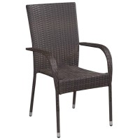 Vidaxl Stackable Patio Chairs, 4 Pcs, Outdoor Patio Dining Chair With Armrest, Stackable Outdoor Wicker Chair For Patio Garden Yard, Poly Rattan Brown