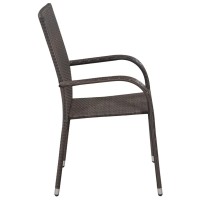 Vidaxl Stackable Patio Chairs, 4 Pcs, Outdoor Patio Dining Chair With Armrest, Stackable Outdoor Wicker Chair For Patio Garden Yard, Poly Rattan Brown