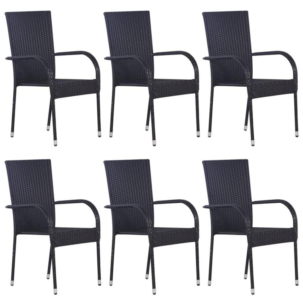 Vidaxl Stackable Patio Chairs, 6 Pcs, Outdoor Patio Dining Chair With Armrest, Stackable Outdoor Wicker Chair For Patio Garden Yard, Poly Rattan Black